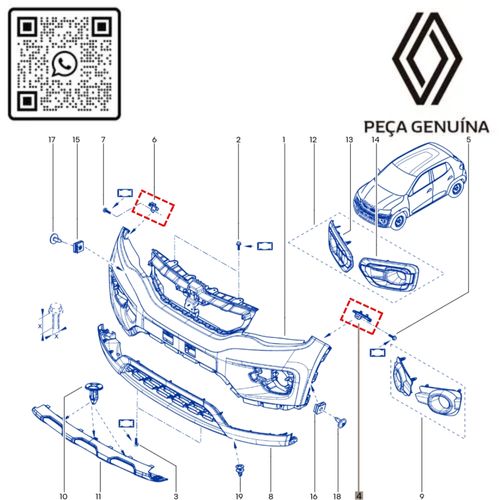 RN 32784R-K 622232784R e 622227310R KIT ESQ-DIR GUIA SUPORTE DO PARACHOQUE DIANT KWID 3